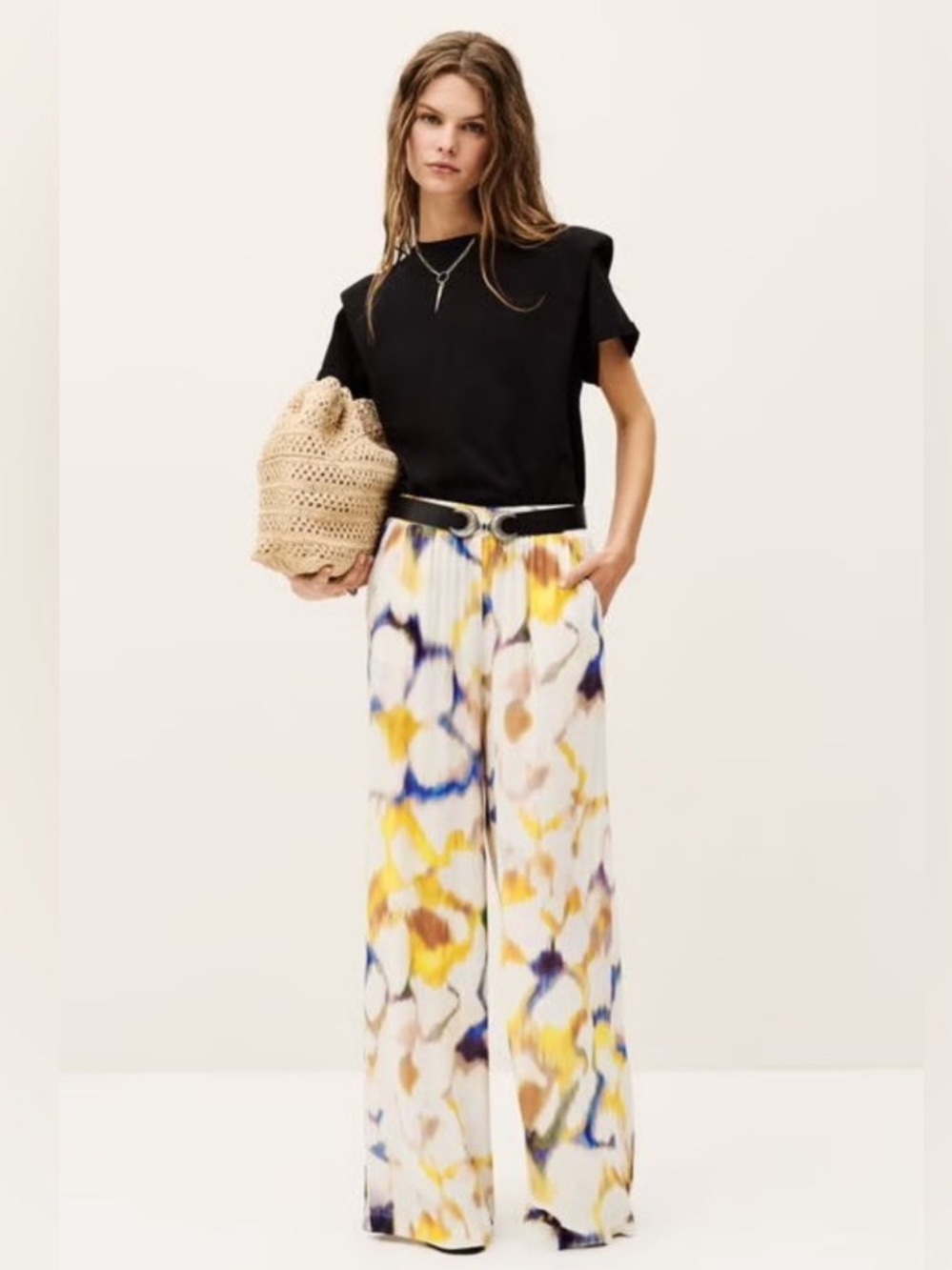 NWOT BA&SH Wide Leg Pull On Viscose Pant Floral Print Abstract Watercolor US 2